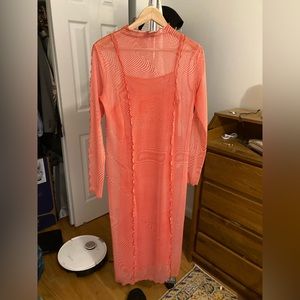 & Other Stories Red Printed Lettuce Edge Midi Dress US M